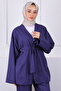 Navy Blue Belted Kimono Pants Suit - 4