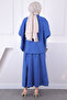 Indigo Bat Sleeve Modal Shirt Skirt Suit - 3