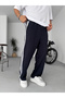 Navy Blue Striped Embroidered Pipe Leg Sweatpants Pm-153 - 2