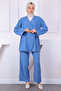Indigo Front Tie Kimono Pants Suit - 2