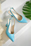 Laura Model Women's Blue Pointed Toe Open Back Stiletto Heeled Shoes - 6
