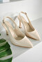 Laura Model Women's Beige Pointed Toe Open Back Stiletto Heeled Shoes