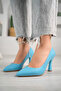 Perla Model Women's Blue Pointed Toe Stiletto Heeled Shoes - 2