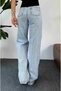Women's High Waist Snow Wash Loose Denim Pants Ice Blue Special Wash Palazzo Jeans - 2