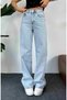Women's High Waist Snow Wash Loose Denim Pants Ice Blue Special Wash Palazzo Jeans