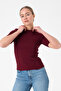 Basic Short Sleeve Claret Red Women's Knitwear Blouse - 3