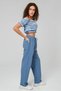 Women's Light Blue Wide-Leg Palazzo Linen-Look Trousers - Cotton, with Pockets, Summer Monaha