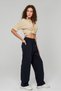 Women's Navy Blue Loose Cut Palazzo Linen Trousers - Cotton, High Waist, Summer Monaha - 4