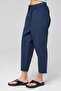 Women's Light Navy Blue Carrot Fit Ankle Length Linen Trousers - Cotton, Summer Monaha - 5