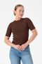 Basic Short Sleeve Brown Women's Knitwear Blouse - 4