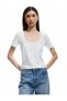 Cotton Slim Fit Ribbed U-Neck Short Sleeve Floral T-Shirt
