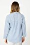 Baby Blue Oxford Textured Fabric Relaxed Cut Striped Shirt 1500073 - 7