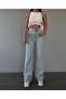 Medium Blue Stretch Fabric Super High-Waist Loose Jeans Palazzo Pants. (SUPER HIGH) Wide Leg - 3