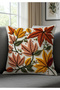 Punch Embroidery Pattern Digital Printed Autumn Themed 2-Piece Throw Pillow Cover in Orange Yellow Colors - 6