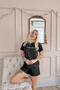 Black Positive Vibes Patterned Short Sleeve Knitted Women's Pajamas Set with Shorts - 2