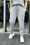 Women's Gray Elastic Waist Lace-Up Appliqué Star / Daisy Patterned Carrot Linen Trousers with Side Pockets - 5