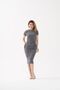 Women's Corded Fabric Transitional Crew Neck Trendy Midi Body-Hugging Stretchy Rib Knit Grey Dress %100 Cotton - 2