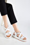 Women's Genuine Leather Cross Ankle Strap Casual Sandals - White