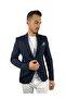 Agustini - Navy BlueMonoCollar Blazer, Half Lining Single Jacket