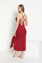Women's Burgundy Thin Strap Nightgown & Dressing Gown Set C5T4N4O-048 - 5