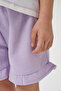 Girl's Striped T-Shirt and Shorts Summer Waffle Two-Piece Set Lilac - 6