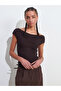 31718 Off-The-Shoulder Pleat Detail Top-Dark Brown