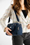 Women's Multi-Compartment Navy Blue Satin Adjustable Cross Strap Hand and Shoulder Bag S-1422 - 3