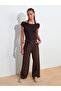 31718 Off-The-Shoulder Pleat Detail Top-Dark Brown - 3