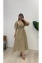 Women's Collar Piping Tie V-Neck Elastic Waist Sleeve Mouth Elastic Balloon Sleeve Long Dress - 3