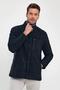 Men's Navy Blue Standard Fit Regular Cut Furry Stand Collar Snap Detail Zippered Winter Coat - 4