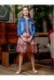 Girl's Printed Lace Dress and Denim Jacket Set M00718 Red