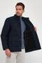 Men's Navy Blue Standard Fit Regular Cut Furry Stand Collar Snap Detail Zippered Winter Coat - 3