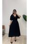 Women's Collar Piping Tie V-Neck Elastic Waist Sleeve Mouth Elastic Balloon Sleeve Long Dress