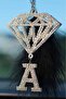 Silver Diamond & Silver Letter A & Black Feather Rearview Ornament - 2