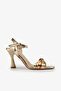 Nude Metallic Ankle Strap Stoned Pointed Toe Women's Heeled Shoes