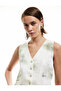 V-Neck Sleeveless Buttoned Tie-Dye Patterned Satin Vest - 2