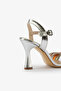 Silver Metallic Ankle Strap Stone Pointed Toe Women's Heeled Shoes - 5