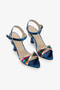 Blue Metallic Ankle Strap Stoned Pointed Toe Women's Heeled Shoes - 2