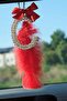Silver 7 Cm Rearview Ornament C Letter & Red Feather & Red Ribbon