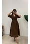 Women's Collar Piping Tie V-Neck Elastic Waist Sleeve Mouth Elastic Balloon Sleeve Long Dress