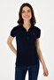 Women's Navy Blue Basic Polo Neck T-Shirt 50300830-Vr033 - 3