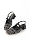 Women's Black and White Patterned Fabric Back Open Summer Low Heel Shoes - 2