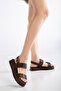 Rissoli Women's Bitter Brown Double Banded Side Buckle Detailed Daily Comfortable Sandals - 6