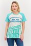 Women Crew Neck Short Sleeve Graphic Print T Shirt, Aqua Green