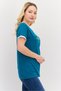 Women Crew Neck Short Sleeve Printed T-Shirt, Teal Blue - 2