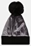 Women Pom Pom Velvet Knitted Beanie, Grey - 2