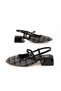 Women's Black and White Patterned Fabric Back Open Summer Low Heel Shoes - 5