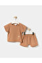 Kangaroo Pocket T-Shirt Shorts Unisex Summer Two-Piece Set Milk Coffee