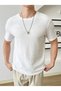 Men's White Ribbed Crew Neck Knitwear T-Shirt