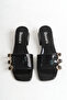 Women's Blunt Toe 3 Buckle Black Patent Leather Helmes Slippers - 2